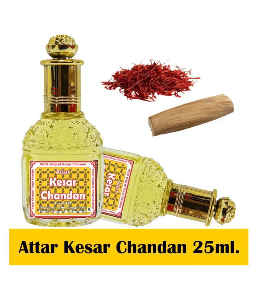     			Indra Sugandh Attar Kesar Chandan 25ml. The Combination of pure Chandan and saffron. The great fragrance of Kesar Chandan Perfume