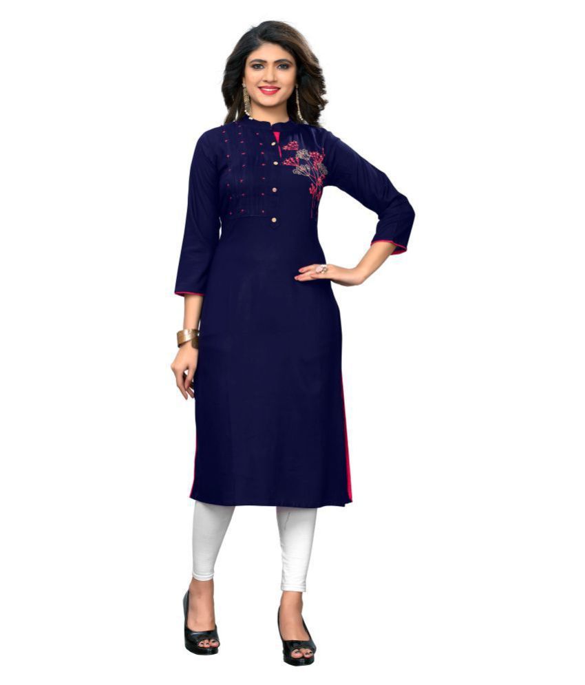     			Vbuyz - Blue Rayon Women's Straight Kurti ( Pack of 1 )