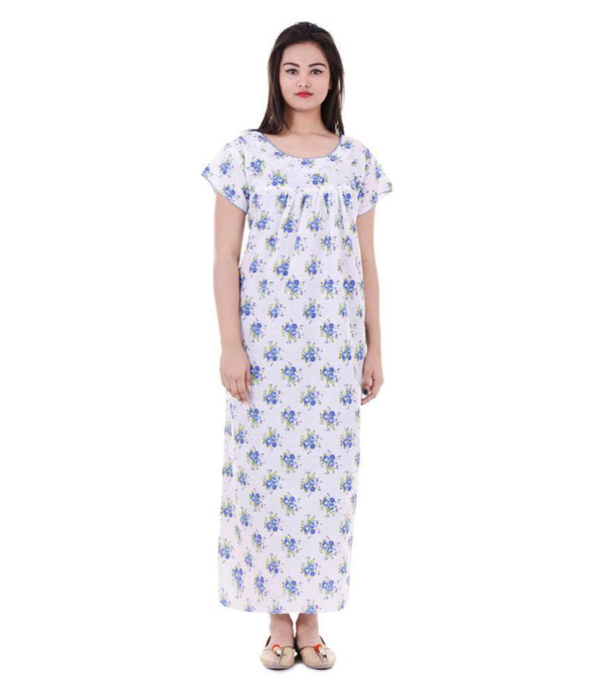     			Raj Cotton Nighty & Night Gowns - White