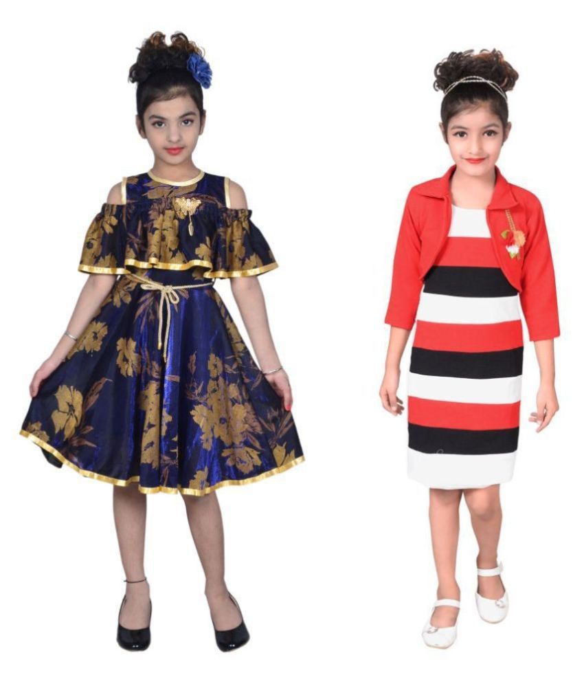     			Sky Heights Girls Short Frock And Midi/Knee Length Combo Of 2 Party Wear dresses