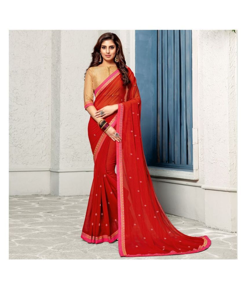     			Shaily Red Chiffon Saree