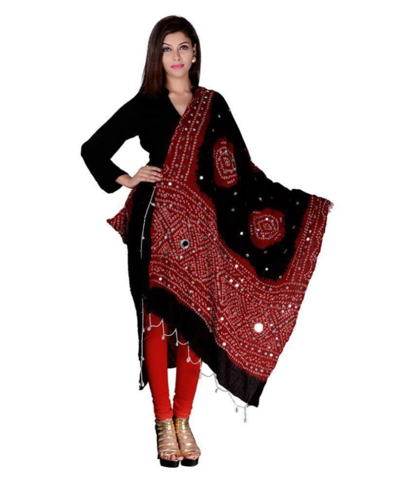     			Apratim Black Cotton Bandhej Dupatta