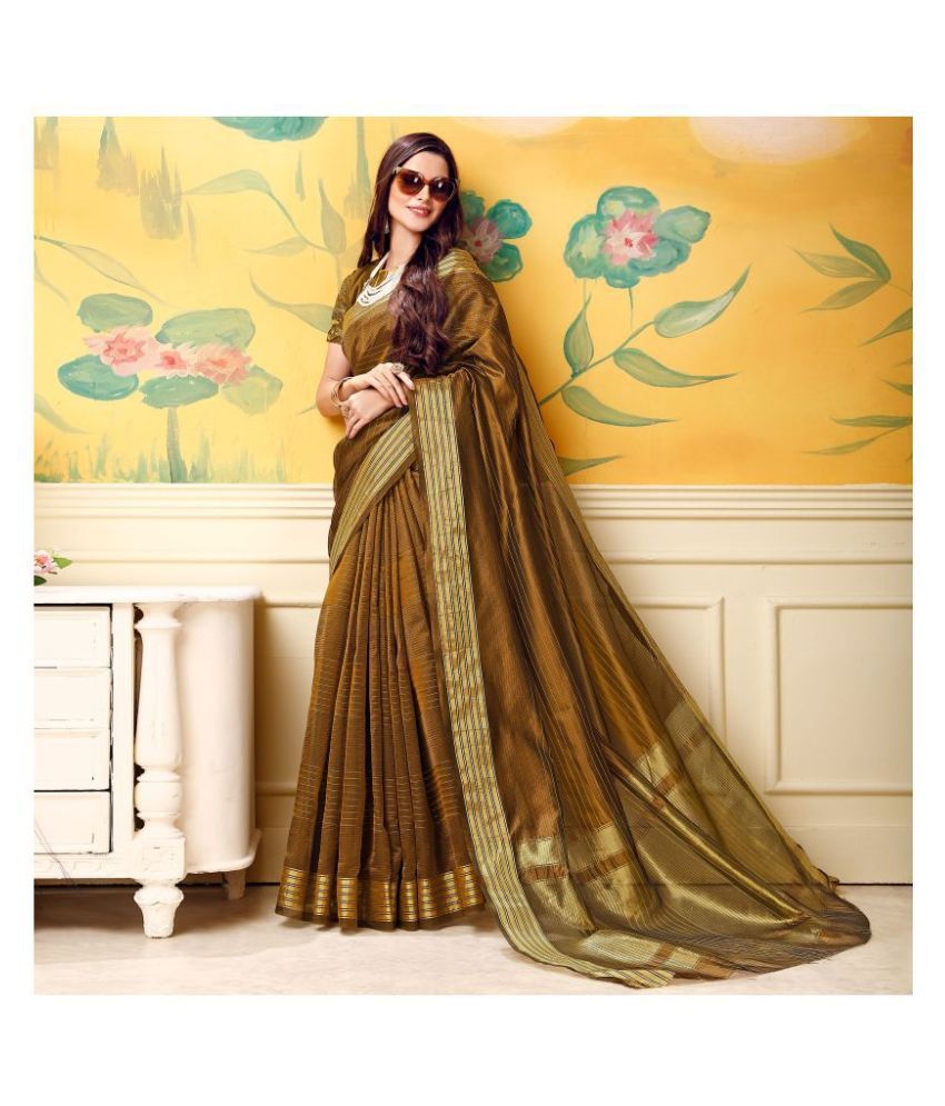     			Aarrah Brown Silk Blends Saree