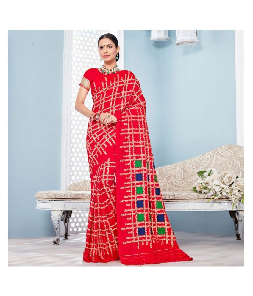     			Aarrah Red Silk Blends Saree