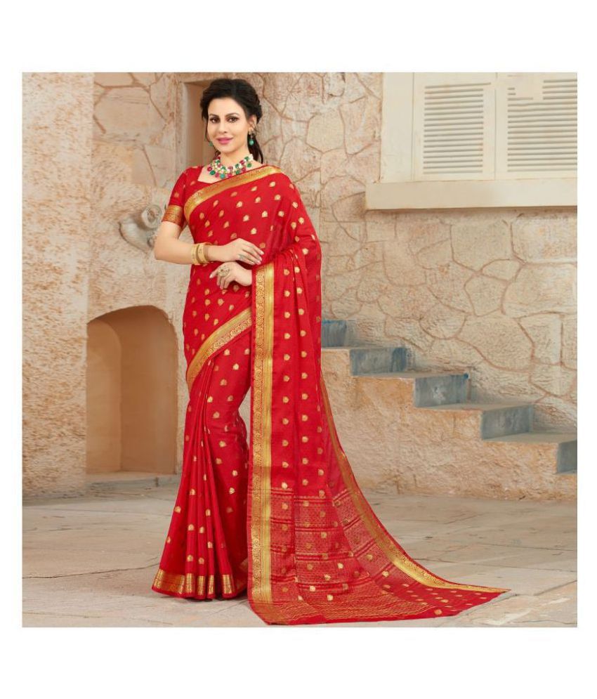     			Aarrah Red Silk Blends Saree
