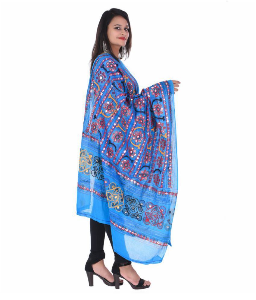     			Raj Blue Cotton Aari Embroidered Dupatta