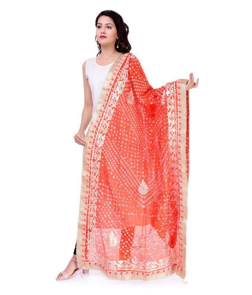     			Raj Orange Art Silk Tie & Dye Dupatta