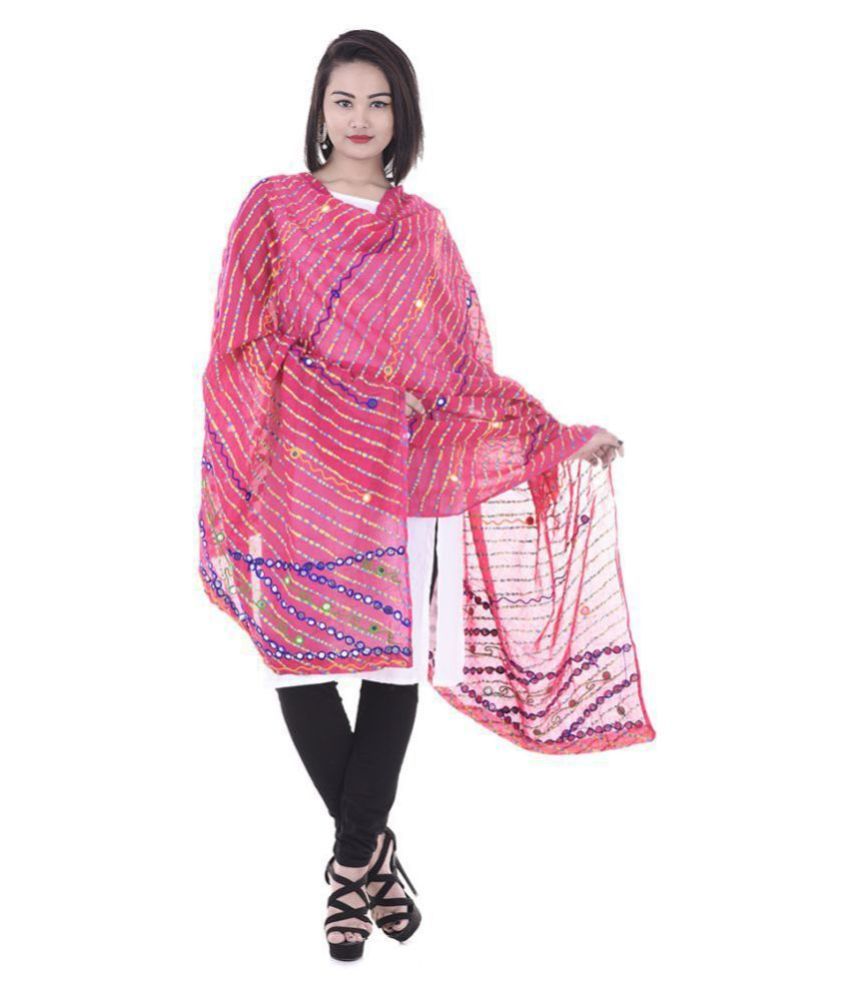     			Raj Pink Cotton Aari Embroidered Dupatta