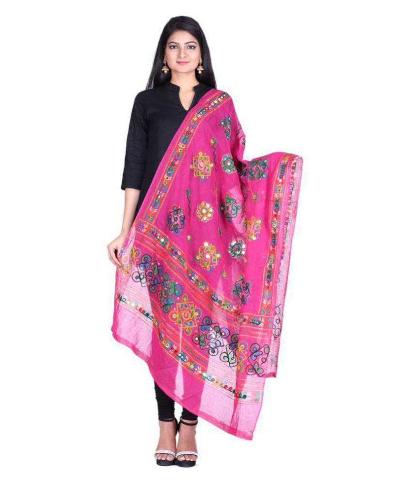     			Raj Pink Cotton Kutch Embroidered Dupatta