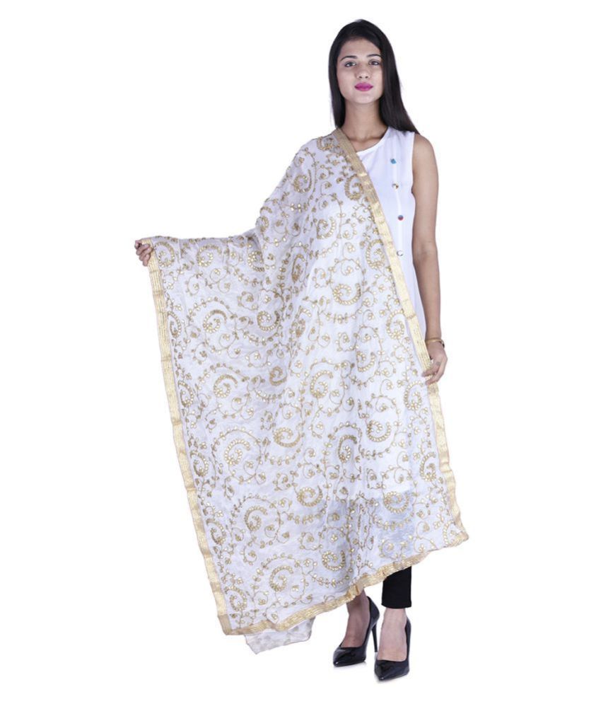     			Raj White Crepe Gota Patti Dupatta