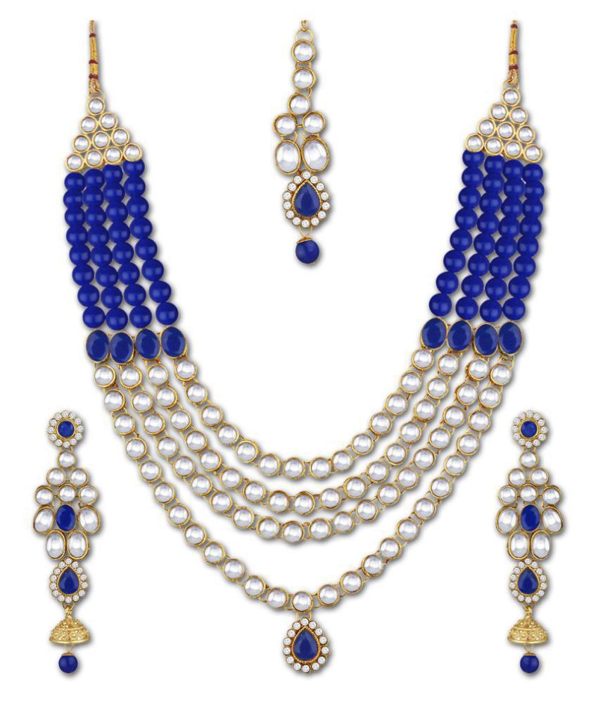Spargz Alloy Golden Matinee Traditional Gold Plated Necklaces Set