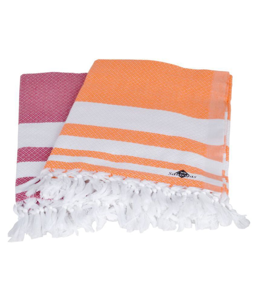     			Sathiyas - Multicolor Cotton Colorblock Bath Towel (Pack of 2)
