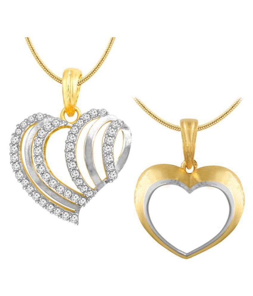     			Spargz Combo of 2 Pair Two Tone Plated CZ Diamond Cute Heart Pendant Combo 545