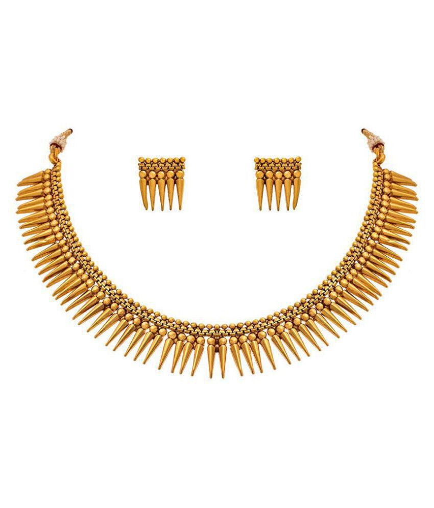     			JFL - Jewellery For Less Copper Golden Choker Traditional 22kt Gold Plated Necklace set Combo