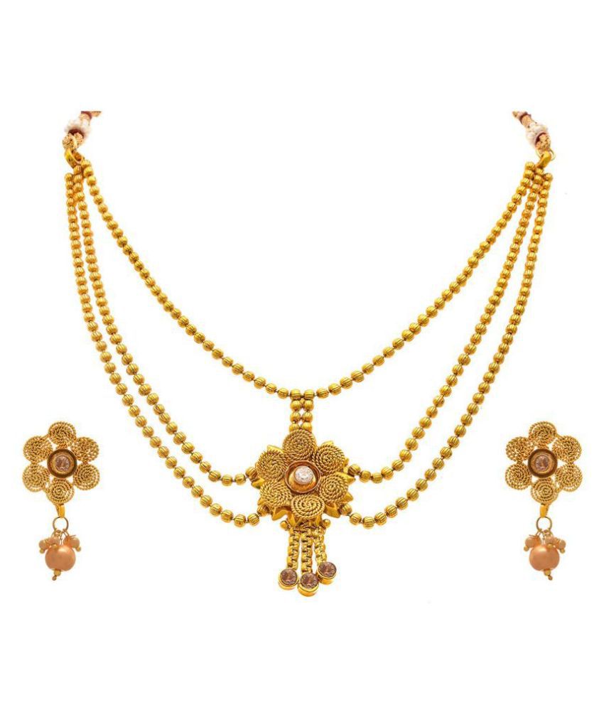     			JFL - Jewellery For Less Copper Golden Other Traditional 22kt Gold Plated Necklaces Set