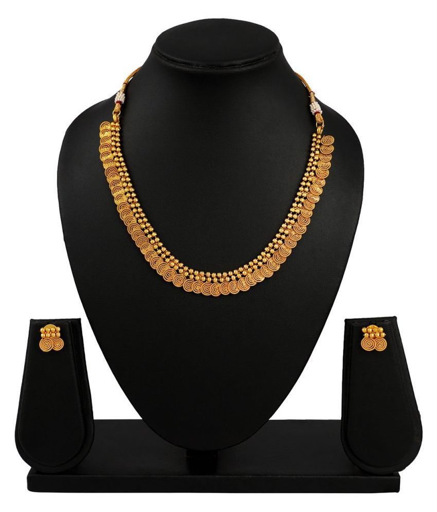     			JFL - Jewellery For Less Copper Golden Choker Traditional Gold Plated Necklaces Set