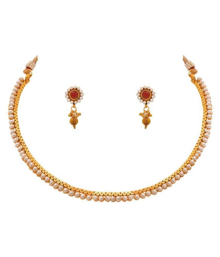     			JFL - Jewellery For Less Copper Red Princess Traditional 22kt Gold Plated Necklaces Set
