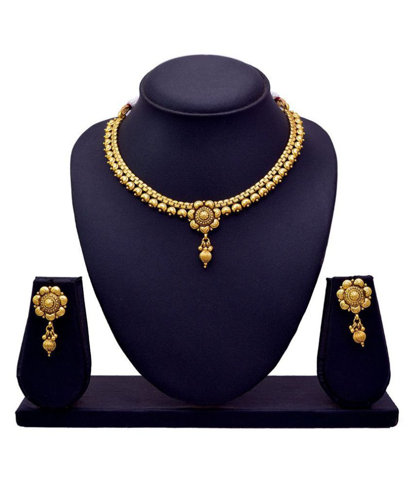     			JFL - Jewellery For Less Copper Golden Collar Traditional Gold Plated Necklaces Set