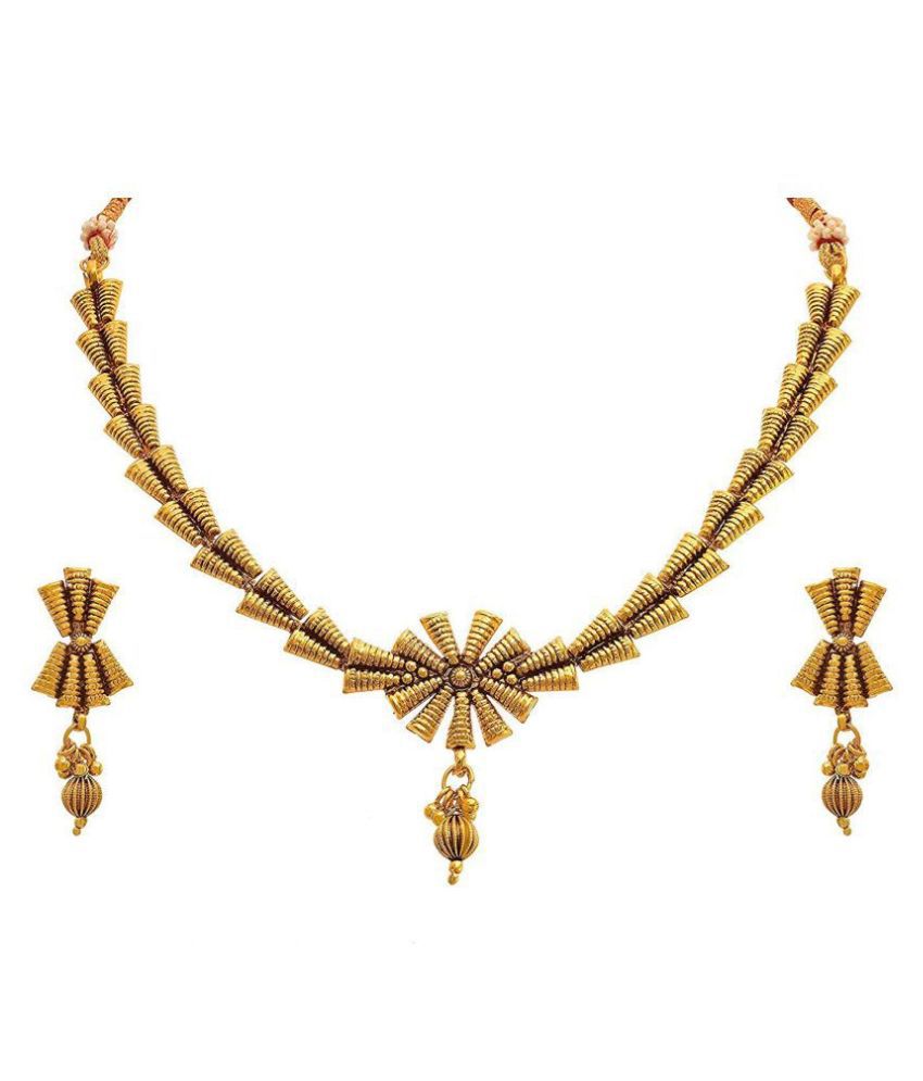     			JFL - Jewellery For Less Copper Golden Princess Traditional 22kt Gold Plated Necklaces Set