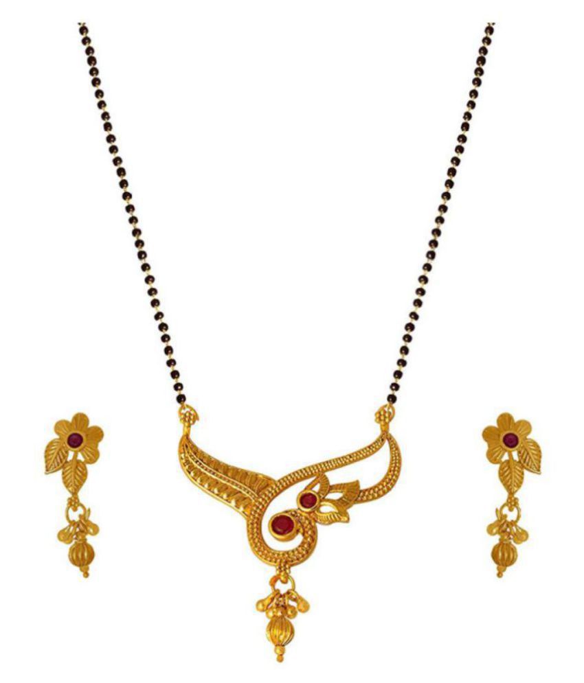     			Jewellery for Less Traditional Ethnic Designer Gold Plated Mangalsutra Set with Black Bead Single Chain for Women