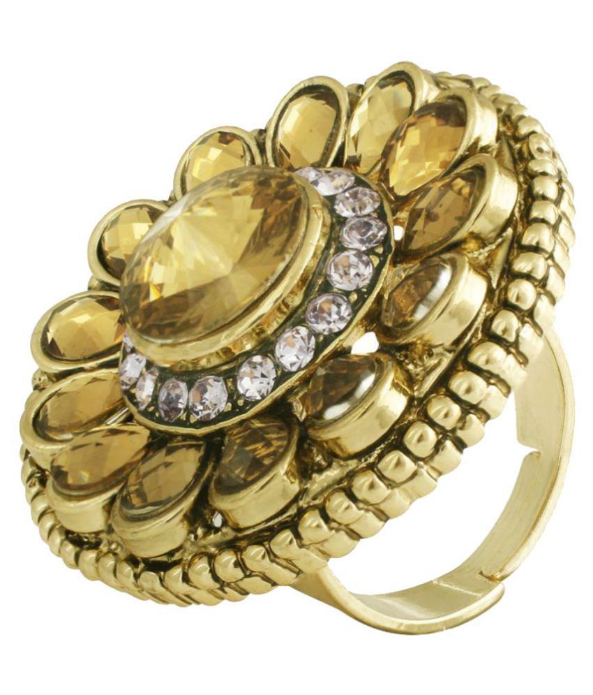     			Spargz Antique Wedding Party Gold Plated Octagon Stone Adjustable Finger Ring For Women