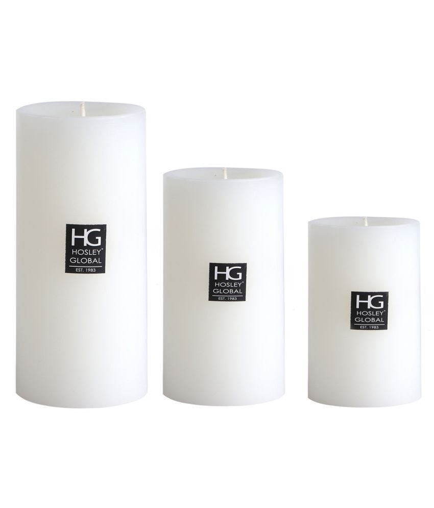     			Hosley White Pillar Candle - Pack of 3