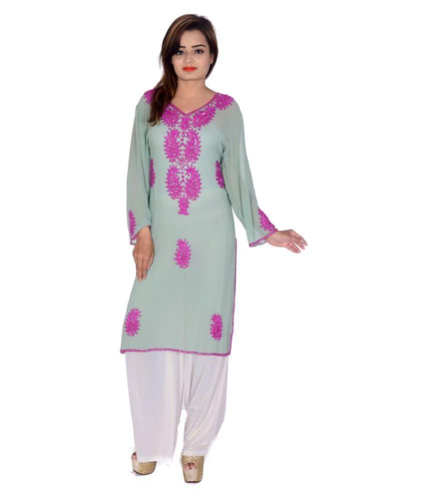     			Raj - Green Georgette Women's Straight Kurti ( Pack of 1 )