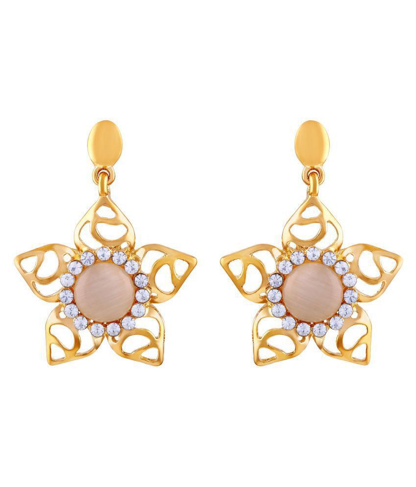     			Asmitta Attractive Flower Shape Round Crystals Gold Plated Dangle Earring For Women