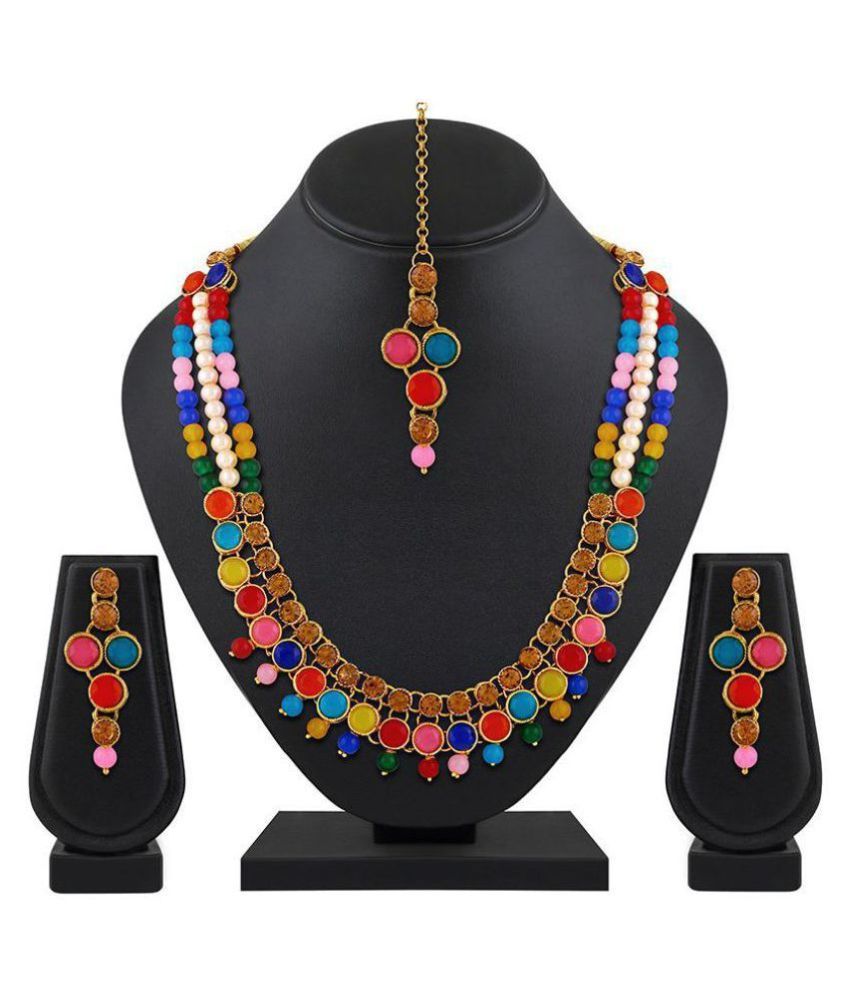     			Asmitta Jewellery Zinc Golden Matinee Traditional Gold Plated Necklaces Set