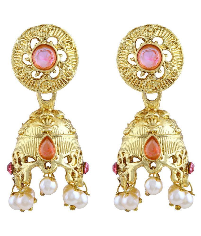     			Asmitta Modish Round Shape Pink Kundan Gold Plated Jhumki Earring For Women