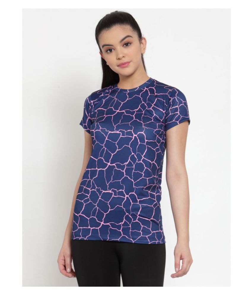 Cukoo Ink Blue Abstract Pattern Tshirt with round neck short sleeves for Women