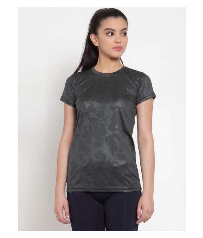 Cukoo Mettalic grey printed T-shirt with round neck and short sleeves for Women