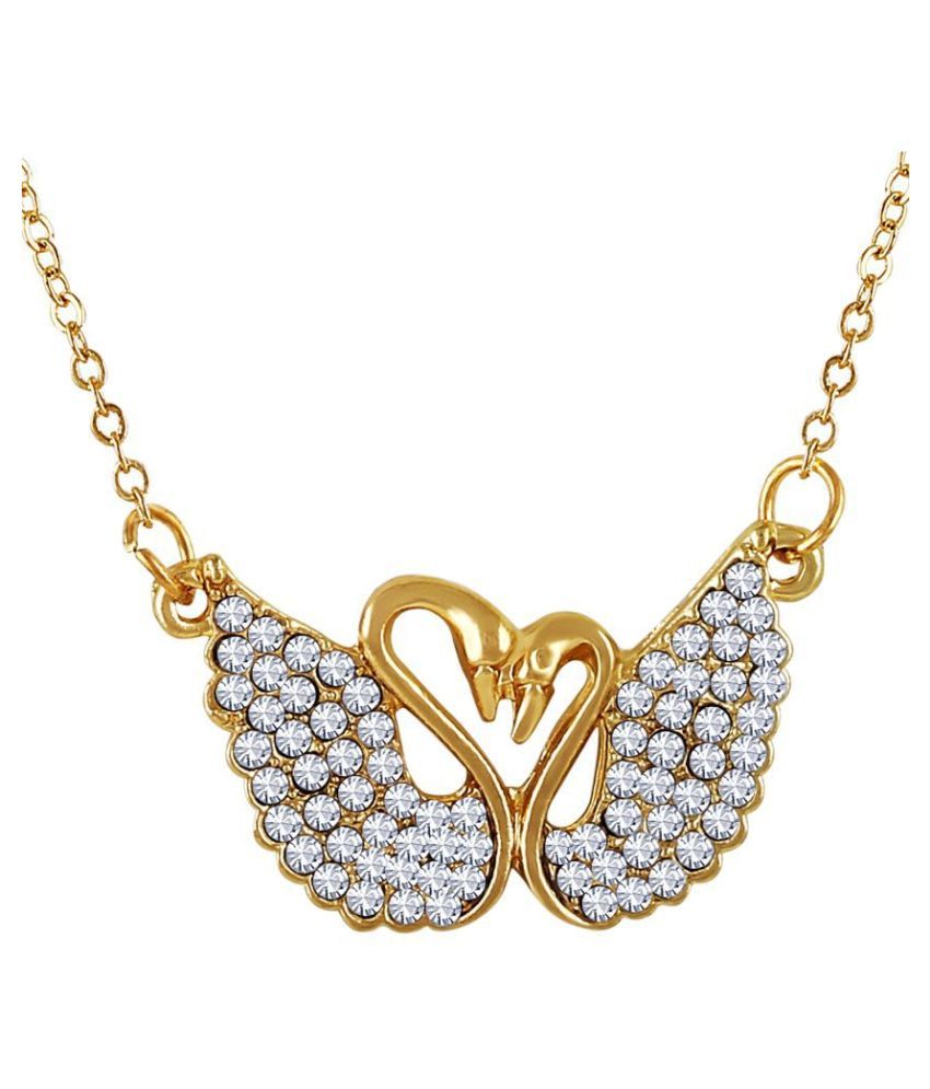     			Asmitta Delightly Double Swan Shape Diamond Gold Plated White Stone Pendant For Women