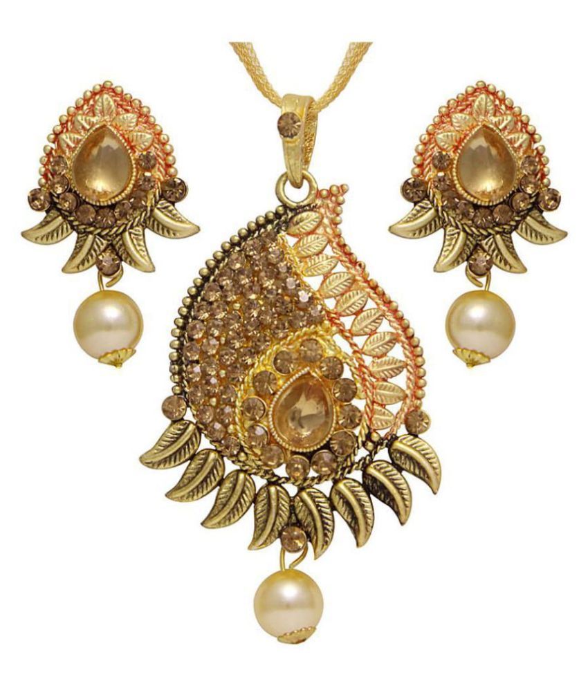     			Asmitta Stylish Leaf Design Gold Plated With LCT Stone Pendant Set For Women