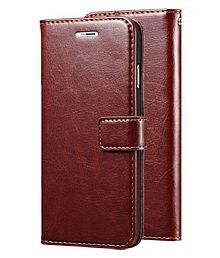 Samsung Galaxy A6 Plus Flip Cover by Doyen Creations - Brown Original Vintage Look Leather Wallet Case