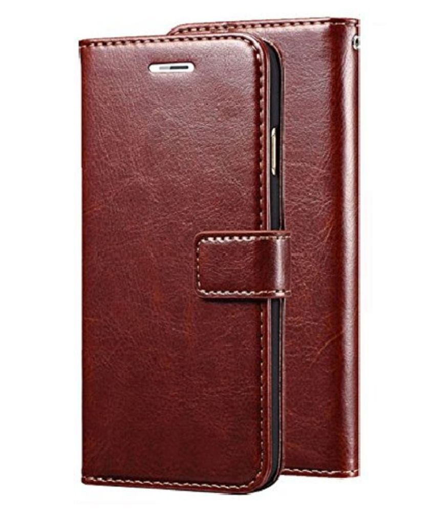     			Oppo A1K Flip Cover by Kosher Traders - Brown Original Vintage Look Leather Wallet Case