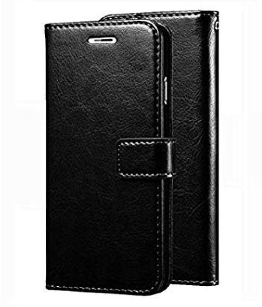     			Oppo A1K Flip Cover by Kosher Traders - Black Original Vintage Look Leather Wallet Case