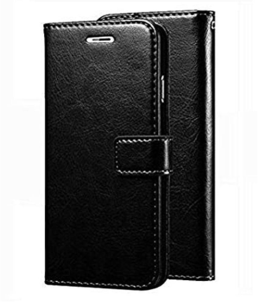     			Samsung Galaxy J4 Flip Cover by Kosher Traders - Black Original Vintage Look Leather Wallet Case