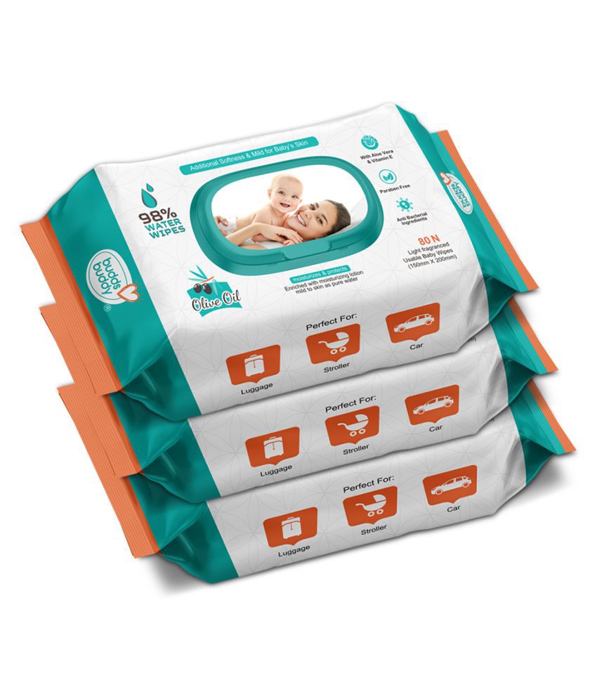 Buddsbuddy Based Skincare Wet Baby Wipes Pack of 3 - 80 Pieces