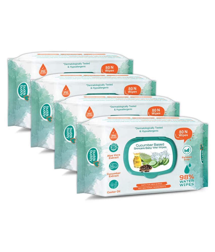 Buddsbuddy Combo of 4 Cucumber Based  Skincare Baby Wet Wipes - 80 Pieces