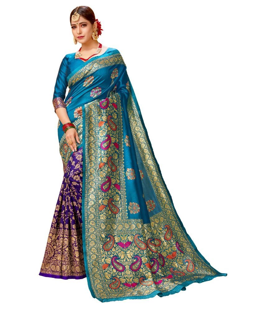 Janki Green,Blue Silk Blends Saree - Buy Janki Green,Blue Silk Blends ...