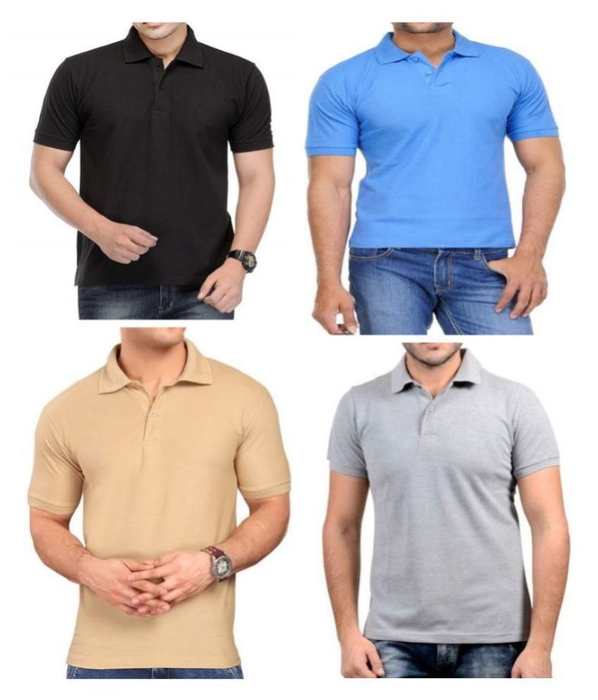 SKYRISE Cotton Blend Multicolor Plain Polo T Shirt - Buy SKYRISE Cotton ...