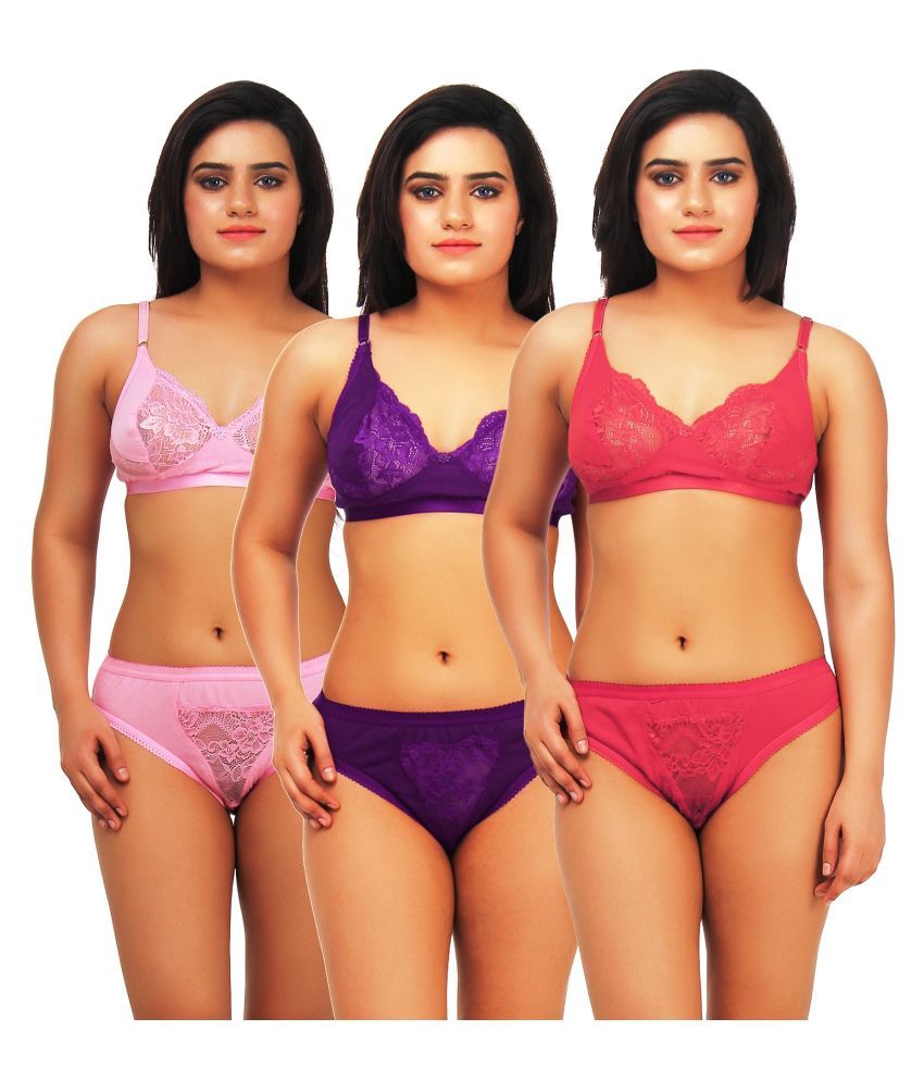     			TCG Pack of 3 Cotton Lycra Women's Bra & Panty Set ( Multi Color )