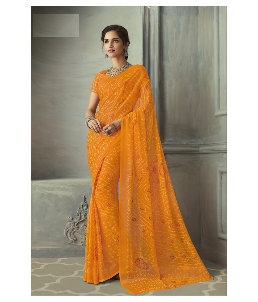 plain yellow chiffon saree