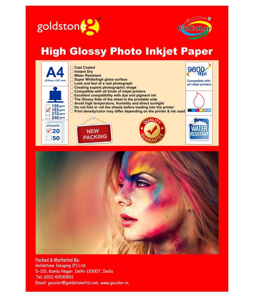    			Gocolor High Glossy Inkjet Photo Paper 185 GSM 20 Sheets A4 Size