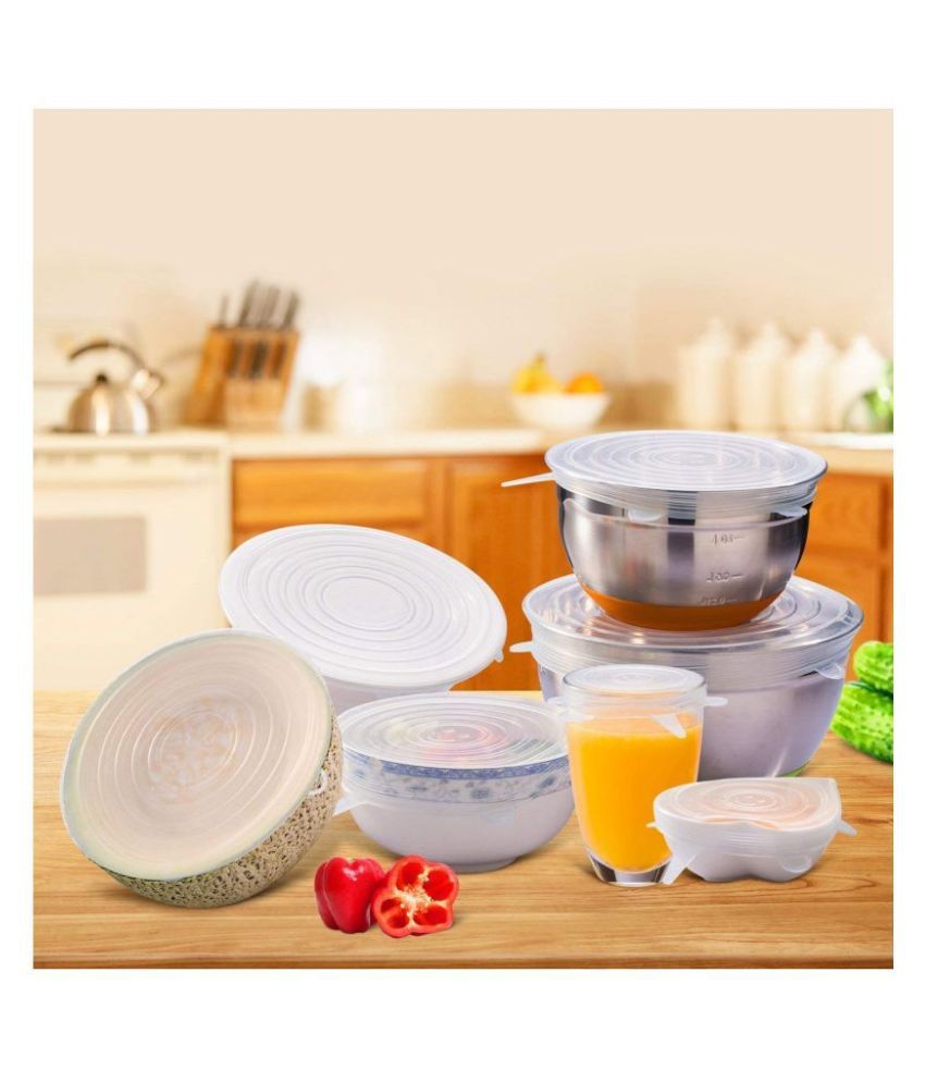 Set of 6 Reusable Safety Silicone Stretch Dishwasher Microwave and