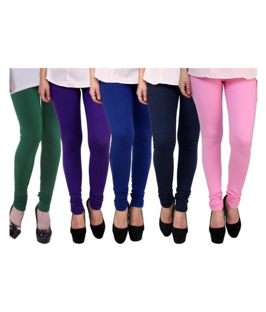     			FnMe - Green Cotton Women's Leggings ( Pack of 5 )