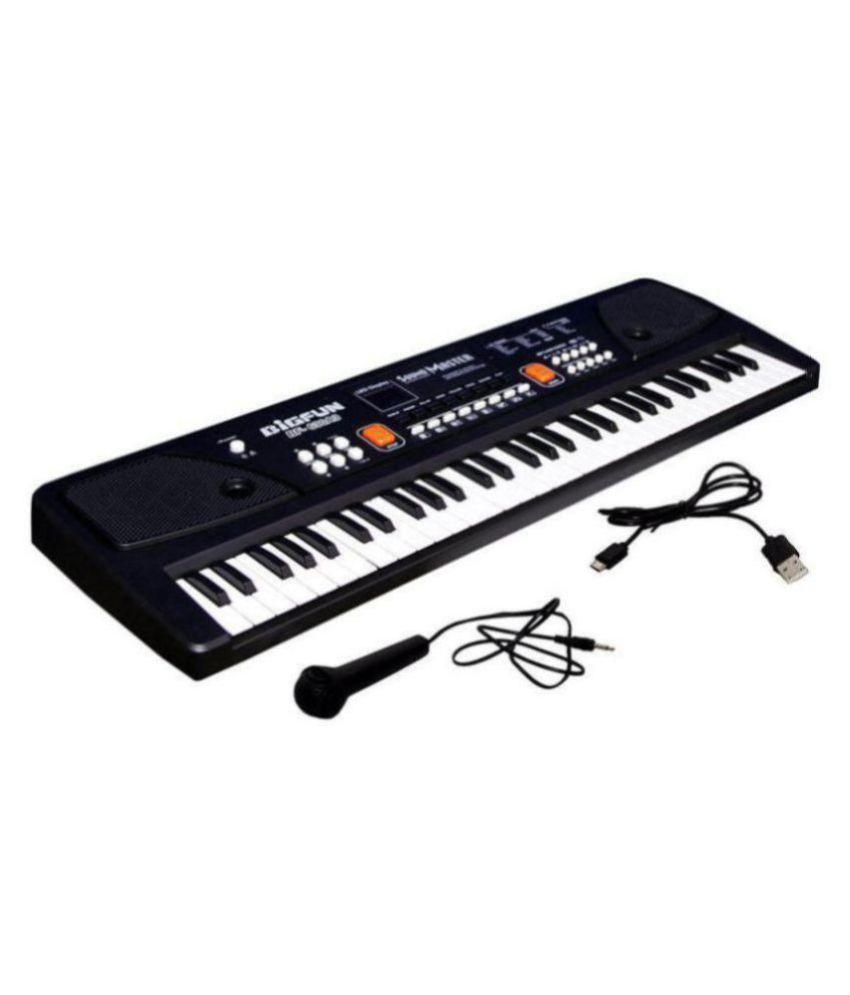 Praneel Toys 61 Keys Bigfun Electronic Piano Keyboard with LED Display & Microphone (Black