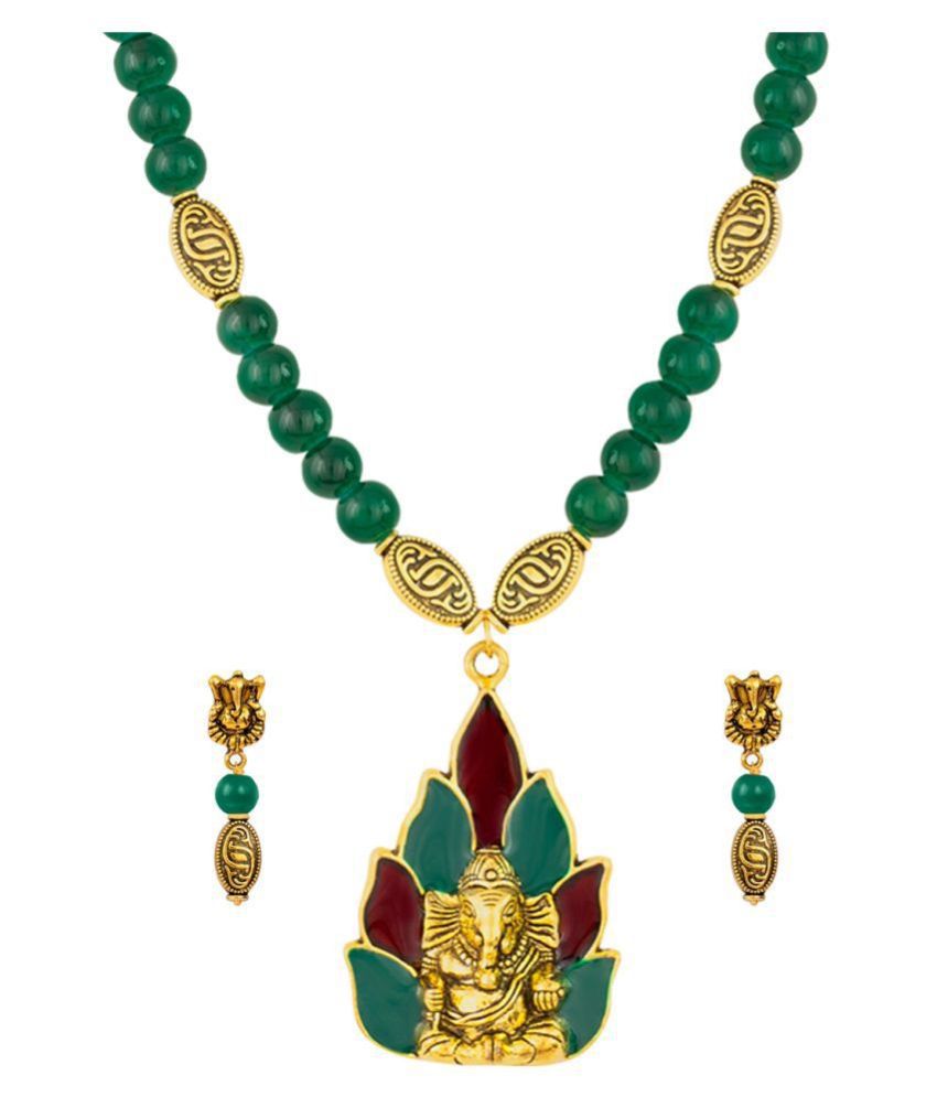     			Jfl Jewellery For Less Gold Plated Ganesha Collection Onyx Stone Necklace Set for Women