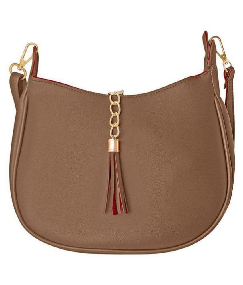     			TAP FASHION - Beige PU Sling Bag (With Complimentary Pendant Set)